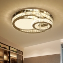 Round LED Semi Flush Light Modern Crystal Stainless-Steel Ceiling Mounted Fixture for Bedroom, 19.5