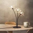Modernist Dandelion Table Lamp 3-Head Crystal Nightstand Lamp in Black for Bedroom