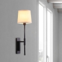 1-Head Reading Wall Lamp Retro Style Barrel Fabric Shade Wall Mounted Light in Black
