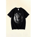 Stylish Tee Top Animal Lion Head Pattern Round Neck Short Sleeve Relax Fitted Top Tee for Men