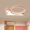 Cartoon Snail Flush Light Fixture Acrylic LED Kids Bedroom Flush Mount Lamp in Pink/Blue, White/Warm Light