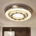 LED Bedroom Ceiling Light Fixture Simple Chrome Flushmount with Drum Faceted Crystal Shade in Warm/White Light