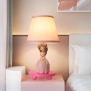 Fabric Barrel Shade Desk Lamp 1 Head Nightstand Lighting with Princess Design in Pink