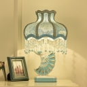 Resin Peacock Night Light Nordic Style 1-Bulb Pink/Blue Table Lamp with Scalloped Fabric Shade
