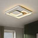 White Rectangle/Square Flush Lighting Contemporary LED Metal Flush Mounted Lamp in White/Warm Light, 16.5