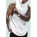 Trendy Mens Tank Top Solid Color Paneled Curved Hem Regular Fit Sleeveless Hooded Tank Top