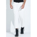 Cozy Mens Straight Pants Plain Zipper Button Pocket Mid Rise Regular Fitted Ankle Length Straight Pants