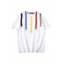 Creative T-Shirt Applique Ring Coloured Striped Printed Relaxed Fit Short Sleeve Crew Neck T-Shirt for Men