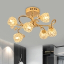 6-Light Porch Ceiling Flush Modernity Gold Semi Mount Lighting with Flower Crystal Shade