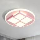 LED Bedroom Flush Mount Fixture Simplicity White/Pink Ceiling Flush with Square Acrylic Shade