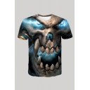 Dressy Mens T-Shirt 3D Skull Pattern Short Sleeve Round Neck Regular Fitted T-Shirt