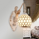 Traditional Sphere Wall Light Fixture 1-Light White Glass Wall Lighting Ideas with Resin Mermaid Arm