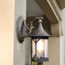 Seeded Glass Black/Antique Bronze Sconce Lantern 1 Head Countryside Wall Lighting Ideas with Swirled Arm for Outdoor