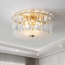4 Lights Corridor Flush Light Fixture Modern Brass Ceiling Flush with Drum Clear Crystal Shade