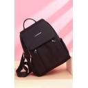 New Stylish Plian Metal Embellished Black Nylon School Bag Travel Backpack for Girls 34*27*12 CM