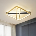 Gold Rhombus Semi Mount Lighting Modern Style LED Metal Close to Ceiling Light in Warm/White Light