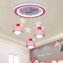 Resin Draping Bunny Ceiling Lamp Cartoon Pink 3 Lights Flush Mount Fixture for Nursery