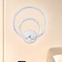 Nordic Circular Wall Mount Lamp Faceted Crystal LED Bedroom Wall Sconce in Chrome, Warm/White Light