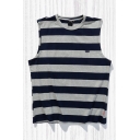 Fashionable Mens Tank Top Wide Striped Pattern Round Neck Relaxed Fit Sleeveless Tank Top