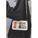 Cute Cartoon Letter Cats Print Striped Strap White Crossbody Shoulder Bag 21*6*12 CM