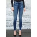 Womens Blue Jeans Stylish Medium Wash Stretch Side Paneled Zipper Fly Slim Fit 7/8 Length Tapered Jeans