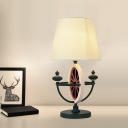 Cone Night Table Lamp Modernism Fabric 1 Bulb Bedside Task Lighting with Round Base and Bowl Frame Design in Black/Blue