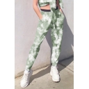 Athletic Womens Tie Dye Elastic Waist Pocket High Rise Cuffed Ankle Length Tapered-Leg Joggers