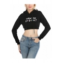 Classic Womens Hoodie Letter How You Doin Printed Drawstring Cuffed Regular Fitted Cropped Long Sleeve Hoodie