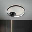 Black/White LED Circular Flushmount Simplicity Metallic Ceiling Light Fixture, 17
