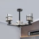 Angled Drum Crystal Ceiling Lamp Contemporary 3 Heads Black Semi Flush Chandelier for Dining Room