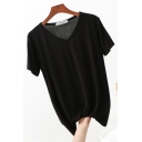 Basic Simple V-Neck Short Sleeve Solid Color Casual Tee