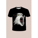 Mens 3D T-Shirt Casual Roaring Dog Snow Printed Crew Neck Short Sleeve Regular Fitted T-Shirt