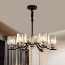 Modern 6 Lights Up Chandelier Black Cylindrical Hanging Ceiling Light with Crystal Shade