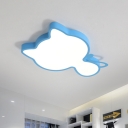 Cat Silhouette Flush Mount Light Cartoon Acrylic Kids Bedroom LED Ceiling Lamp in Pink/Blue