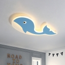 Whale Child Bedroom Thin Ceiling Light Acrylic Kids Style LED Flush Mount Lighting in Pink/Blue