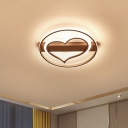 Nordic Loving Heart Ceiling Lamp Acrylic LED Bedroom Flush Mount Light Fixture in White/Coffee with Circle, Warm/White Light