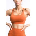 Fitness Girls Solid Color Scoop Neck Strappy Hollow Out Back Fit Crop Tank Top