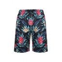 All Over Flower Printed Drawstring Waist Straight Casual Shorts for Men