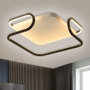 Square Metal Ceiling Flush Mount Minimalist Black LED Flush Light in Warm/White Light, 16