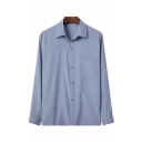 Novelty Mens Shirt Plain Turn-down Collar Button-down Regular Fit Long Sleeve Shirt with Chest Pocket