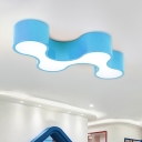 Acrylic Earthworm Flush Mount Light Kids Style Yellow/Red/Blue LED Close to Ceiling Lamp for Parlor