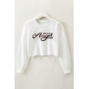 Popular Star Letter Angel Graphic Printed Round Neck Long Sleeve Loose Fit Pullover Sweatshirt