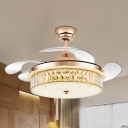 Silver/Gold Drum Fan Light Kit Modern Style Faceted Glass LED Semi Flush Mount with 4-Blade, 19