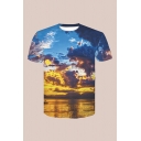 Cool Mens 3D Tee Top Cloud Water Abstract Figure Face Pattern Short Sleeve Regular Fitted Crew Neck Tee Top