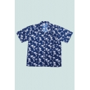 Mens Shirt Unique Palm Tree Sailing Boat Pattern Chest Pocket Button up Turn-down Collar Short Sleeve Regular Fit Shirt