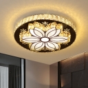 Bloom Flush Mount Fixture Modern Faceted Crystal LED Chrome Close to Ceiling Lighting for Bedroom