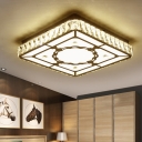 Square Flush Mount Fixture Modernist Crystal Block Living Room LED Close to Ceiling Light in Chrome with Flower Pattern