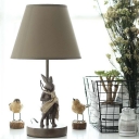 Conic Nightstand Light Modern Fabric 1 Bulb Brown Night Lamp with Resin Rabbit Deco