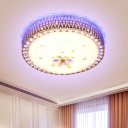 Domed Living Room Flush Mount Lamp Textured Glass LED Modern Ceiling Flush with Crystal Deco in Gold, Blue/Multi Color Light