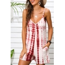 Novelty Womens Rompers Tie Dye Sleeveless Spaghetti Strap Loose Fitted Rompers